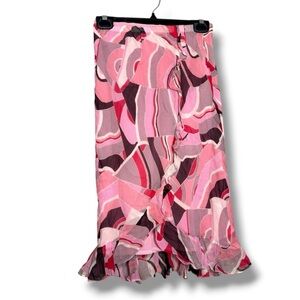 Vintage Y2K Express Silk Toile Pink Romantic Midi Skirt Size Medium